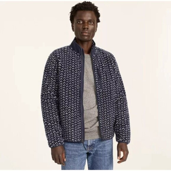 J. CREW Jacket Mens medium Blue Sherpa Fleece Nordic Collection Full-Zip - Picture 1 of 10